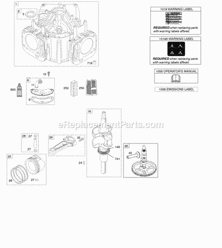 Camshaft Crankshaft Cylinder Gasket Set-Engine Piston Rings Connectiong Rod Diagram and Parts List for 49M877-0046-G1  Briggs and Stratton Engine